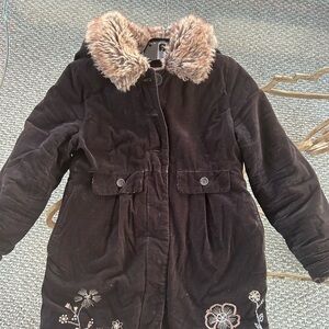 Catimini Black Coat with Faux Fur Collar